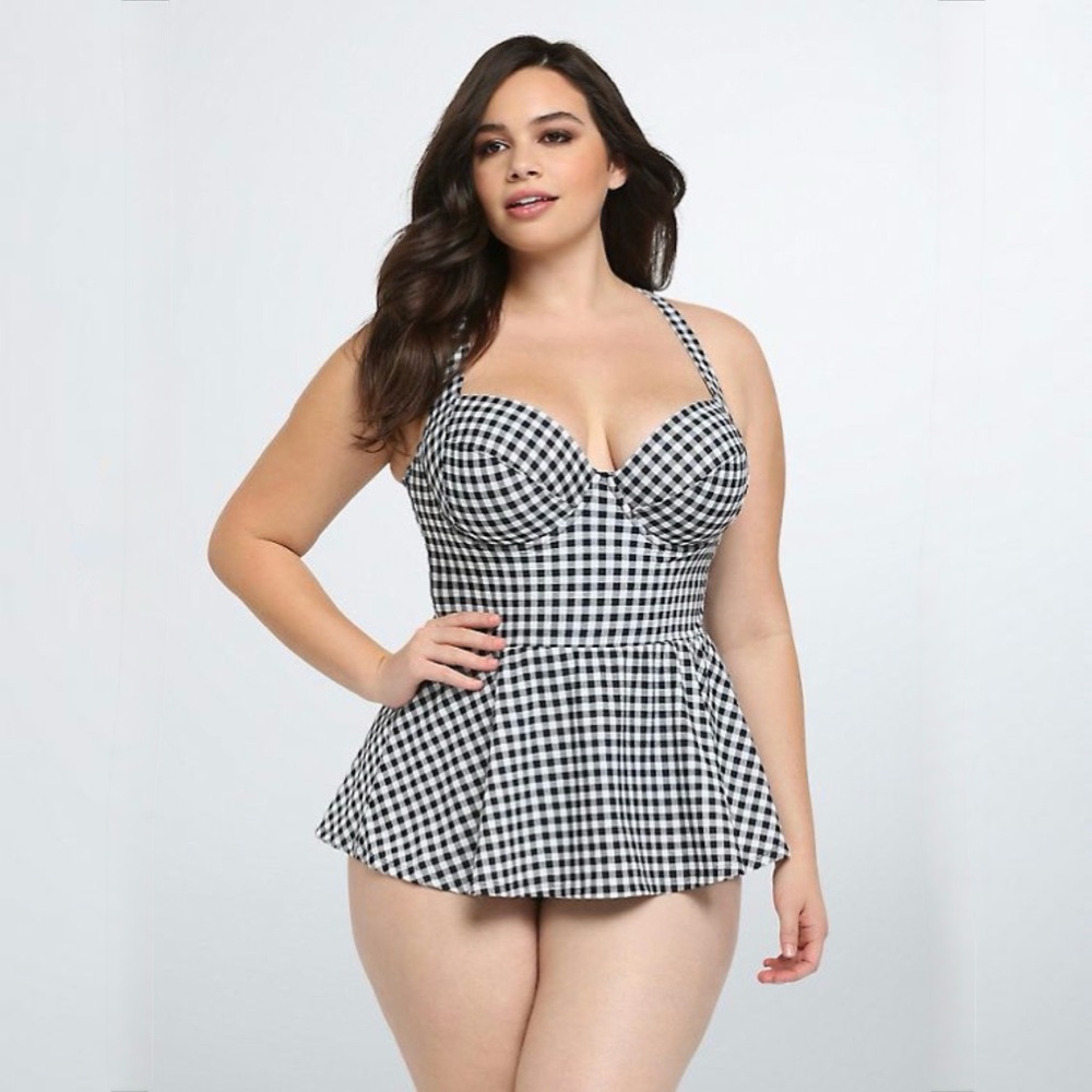 Torrid Black & White Gingham Swim Dress